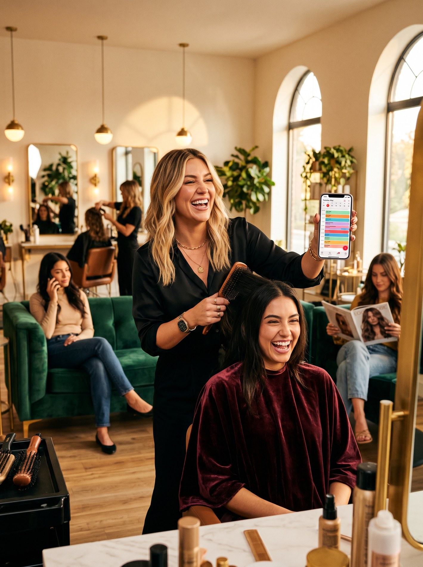 Beauty professional working with a happy client