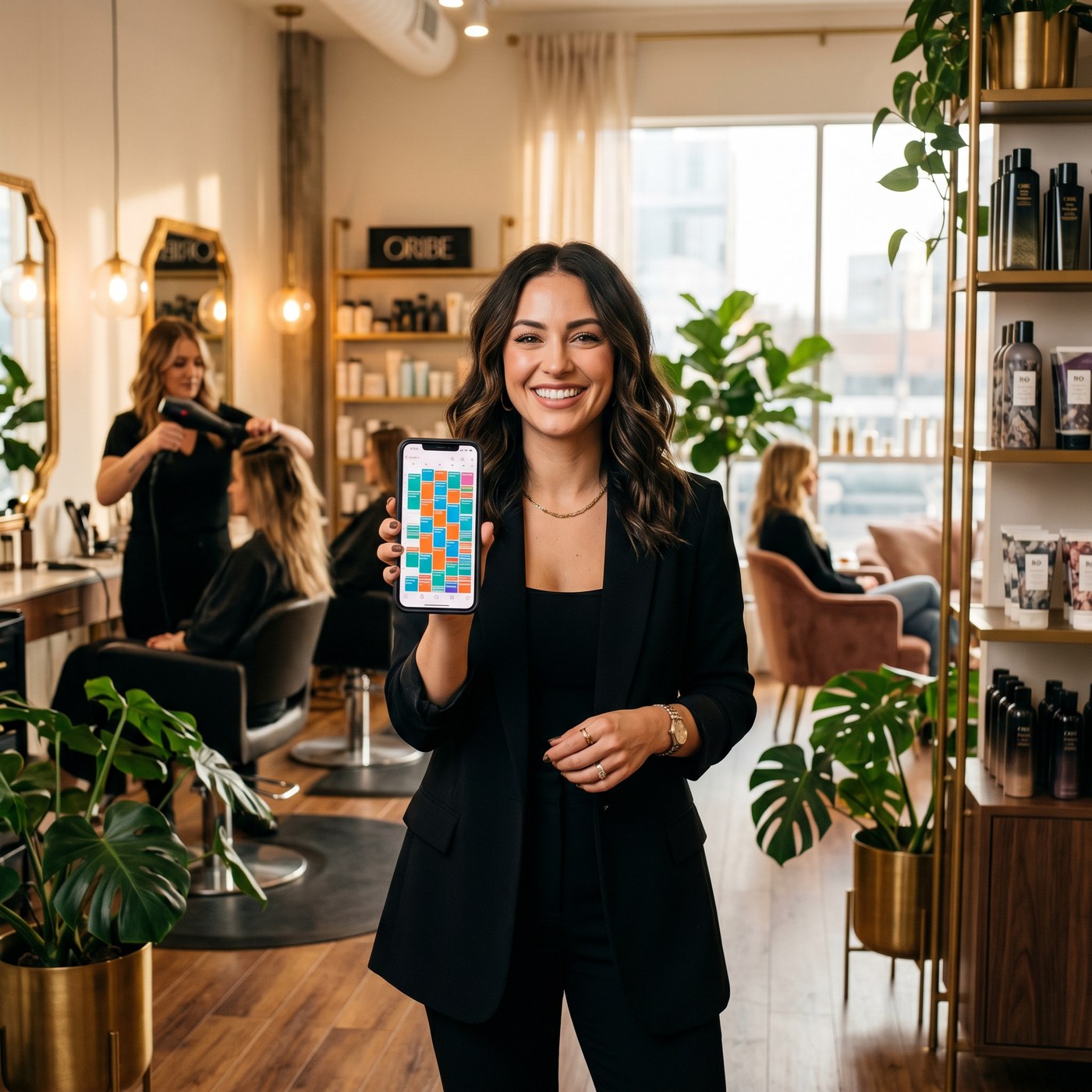 Beauty pro at checkout with phone payment